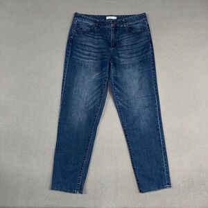 LL Bean Signature Jeans Womens 8 Blue Straight Leg Stretch Distressed Denim